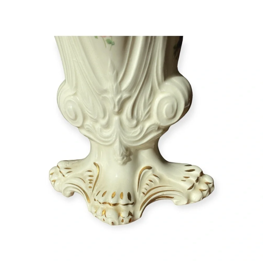 Vtg Paul's Gifts USA 9949 Victorian Fan Vase Ceramic Gold Gilt Floral Planter